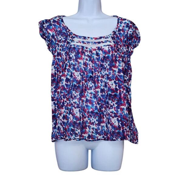 Jessica Simpson Womens Pullover Blouse Size M Semi-Sheer Gauzy Pleated Top - Picture 1 of 9